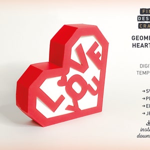 DIY, 3D Heart Gift, Box SVG-bestand, Love You Box SVG, Tutorial, Geometrisch Hart, Cricut, Silhouet, Snijbestanden, Handgemaakt, Instant download