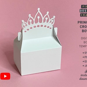 Prinzessin Krone Schleife Box SVG Vorlage, Geschenk Box SVG, Geschenk Prinzessin Krone Tutorial 3D, Kind, Cricut Silhouette, Schnitt Dateien DIY Sofort-Download