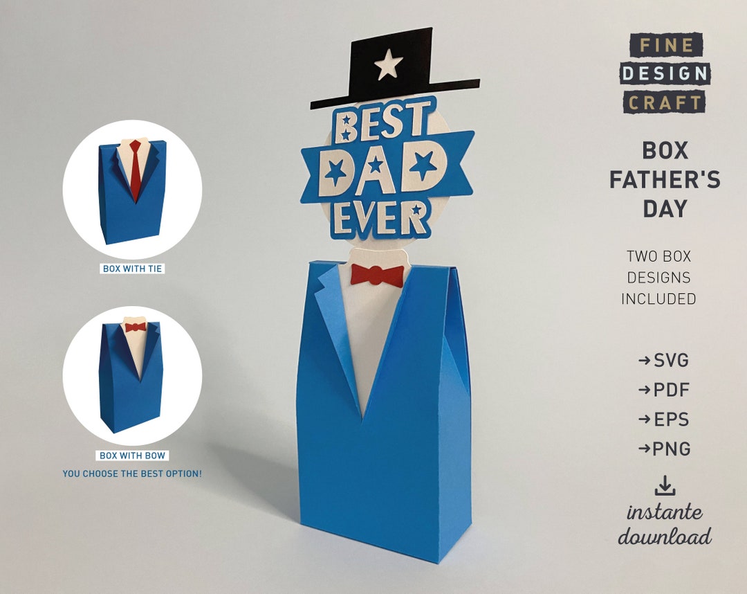 Father's Day Gift Box, 3D Best DAD Ever Gift Box SVG, Happy Father's Day Box DIY, Top Hat, File