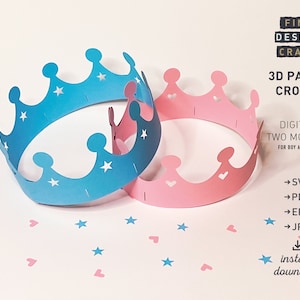 3D Papier Krone, König Krone SVG Schneidedateien für Cricut / Silhouette, Kinder Geburtstag Partyhut, Papierschneidemaschinen, Prinzessin Krone, DIY