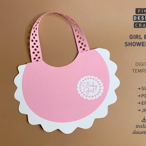 Babador digital para meninas, babador digital para presente de bebê SVG, modelo de babador para bebês DIY, chá de bebê, convite para babador, babador de argola para bebê, download instantâneo
