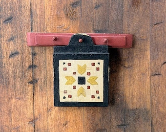 Hand-painted minature dollhouse quilt square on wood, primitive, rustic decor (1:12 scale)