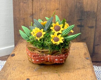 1:12 miniature dollhouse handmade sunflower basket