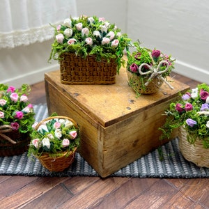 Miniature dollhouse colorful spring flower basket  handmade