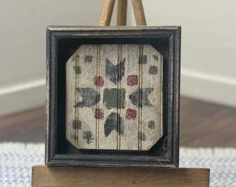 1:12 miniature dollhouse hand painted primitive wooden framed quilt square