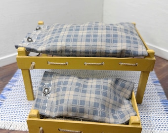 1:12 miniature, dollhouse, primitive, handmade wooden rope bed