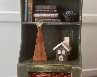 1:12 miniature dollhouse primitive rustic step back cupboard handmade