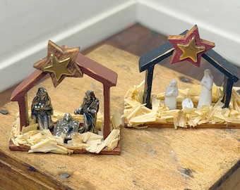 Handmade Wooden Nativity Scene, Rustic Christmas Barn, 1:12 Scale Dollhouse Decor