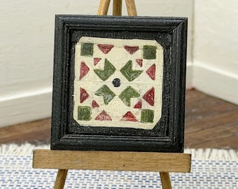 1:12 miniature dollhouse hand painted primitive wooden framed quilt square