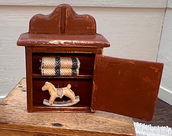 1:12 miniature dollhouse handmade rustic red primitive rustic cupboard