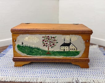 Minature wooden primitive, vintage rustic trunk dollhouse decor (1:12)