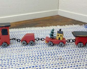 1:12 minature dollhouse handmade primitive rustic vintage wooden Christmas train