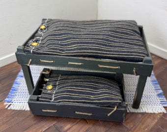 1:12 miniature, dollhouse, primitive, handmade wooden rope bed