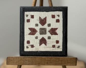 Hand-Painted Miniature Quilt Square on Wood, Primitive Dollhouse Decor (1:12 Scale)