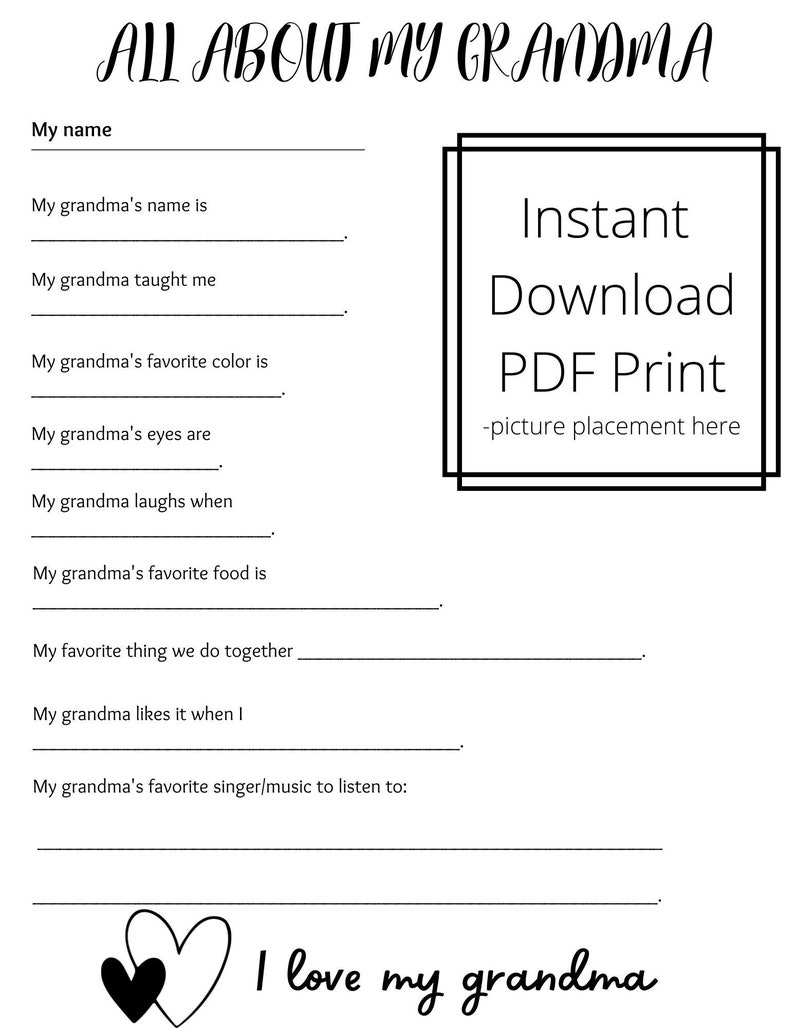 All About My Grandma Printable Grandma Gift From Grandkids Etsy All About My Grandma Printable Grandma Gift From Grandkids Etsy