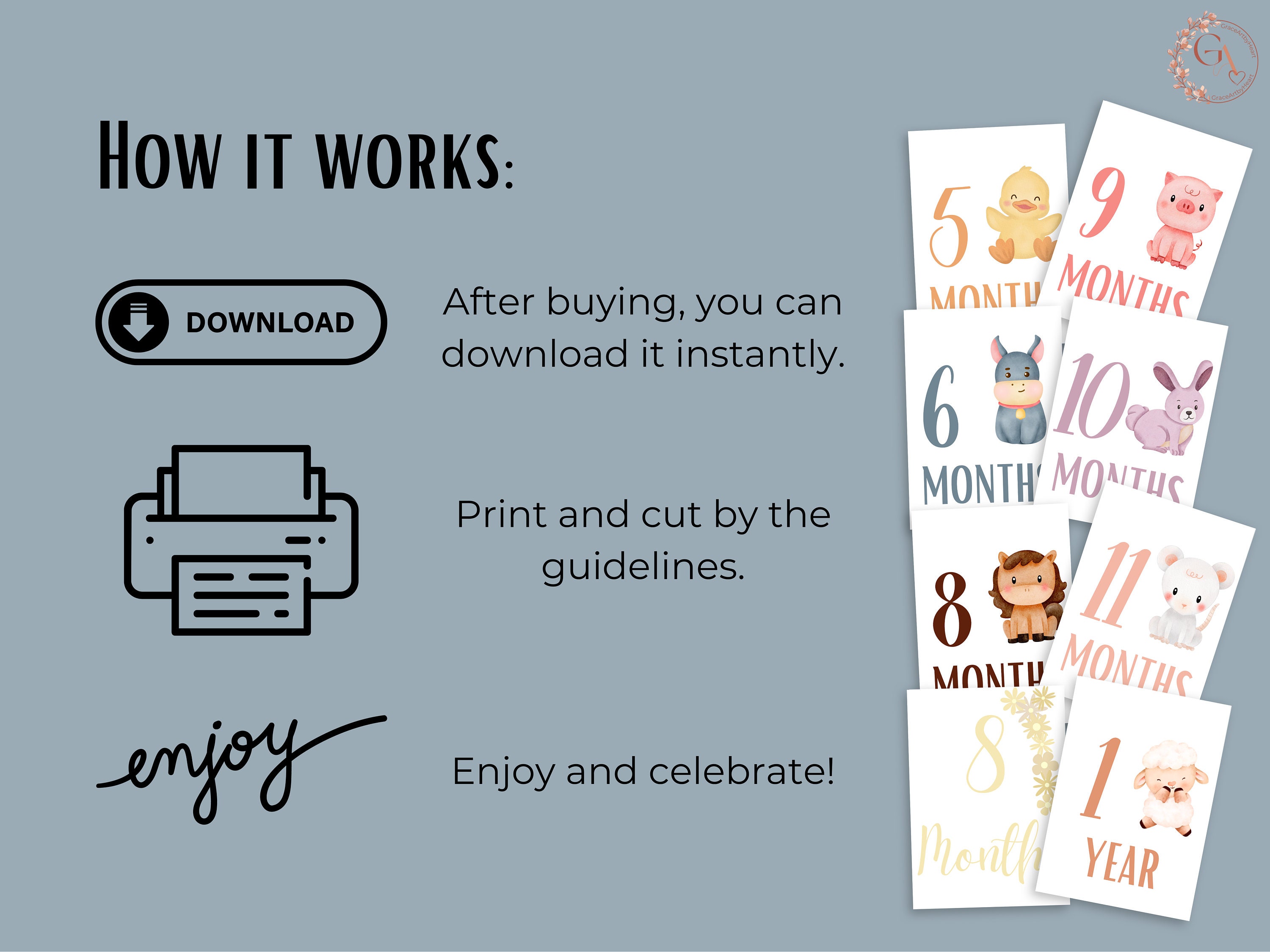 Baby Milestone Cards With Animals Capture Monthly Milestones and