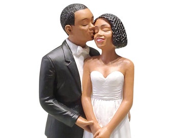 Ceramic African American Wedding Bride and Groom Couple Figurine Cake Topper Black Couple