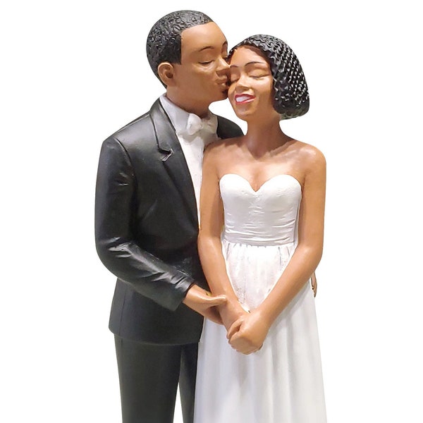 Figurine pour couple de mariés afro-américains en céramique pour gâteau, couple noir