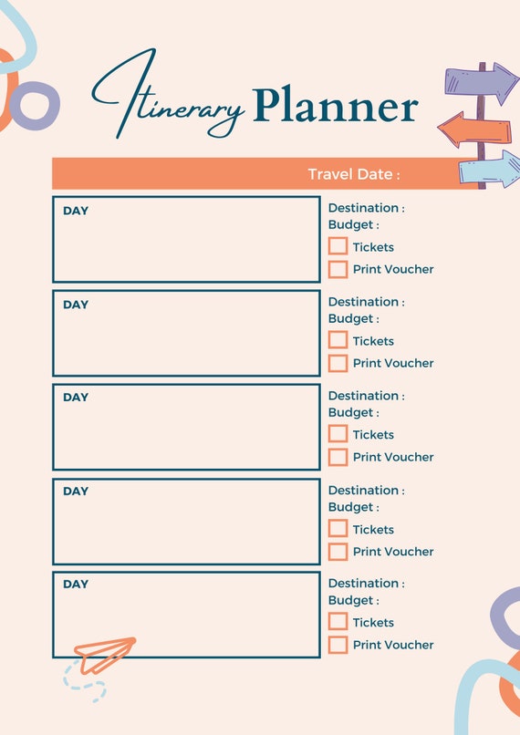 Itineray Planner Daily Itinerary Planner Easy Itinerary - Etsy