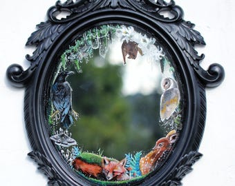 Hand Painted Gothic Mirror: Woodland Animals, Baroque Style