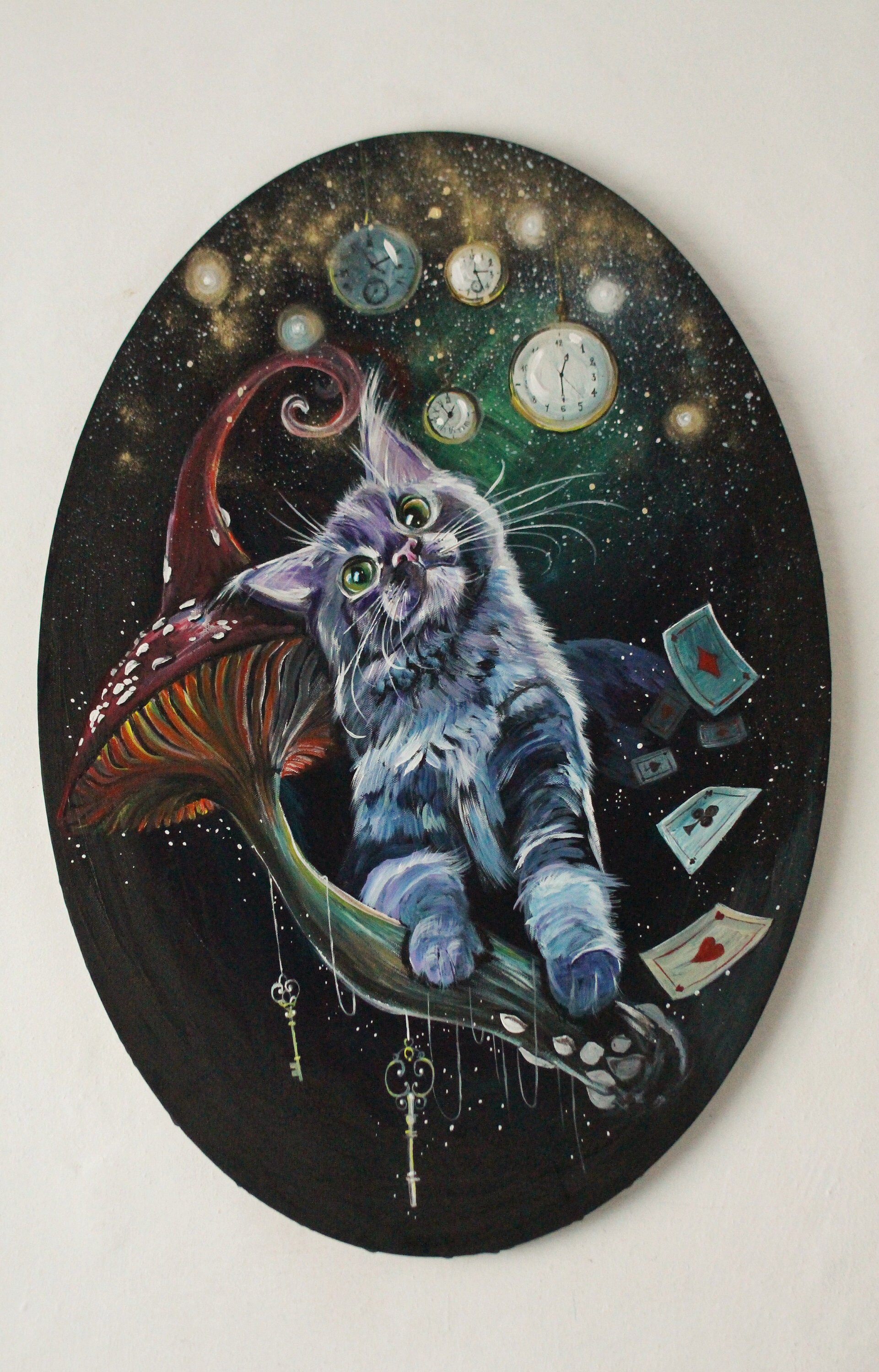 油絵　専用　五つ子の猫のお月見 油絵 専用 五つ子の猫のお月見