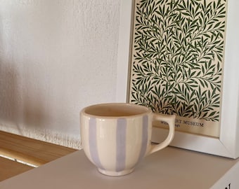 Lilac Striped Handmade Ceramic Mug, Lilac Lined Ceramic Mug, Unique Gift Coffee Cup