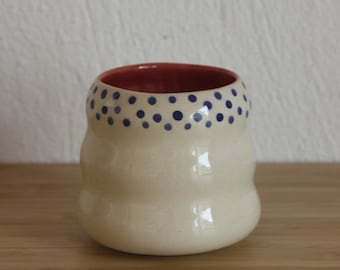 Red Inside Handmade Ceramic Mug, Wavy Mug