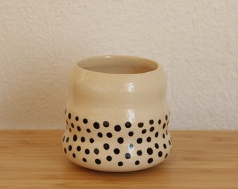 Black Dotted Wavy Handmade Ceramic Mug, Black Patterned Handmade Ceramic Mug, Handmade Coffee Mug, Unique Gift Mug