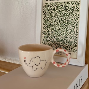 Cute Elephant Patterned Handmade Ceramic Mug, Elephant Pottery Mug, Unique Gift Mug image 1