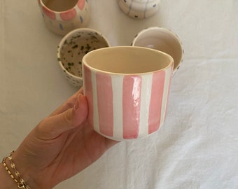 Red Striped Handmade Ceramic Mug, Red Lined Handmade Ceramic Mug, Unique Gift Mug, Tea Cup