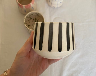 Black Striped Handmade Ceramic Mug, Black Lined Handmade Ceramic Mug, Unique Gift Mug, Tea Cup