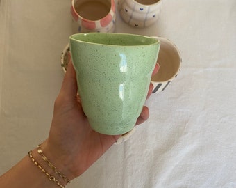 Green Speckled Handmade Ceramic Mug, Green Dotted Handmade Ceramic Mug, Unique Coffee Cup, Tea Cup