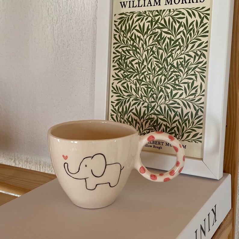 Cute Elephant Patterned Handmade Ceramic Mug, Elephant Pottery Mug, Unique Gift Mug image 1