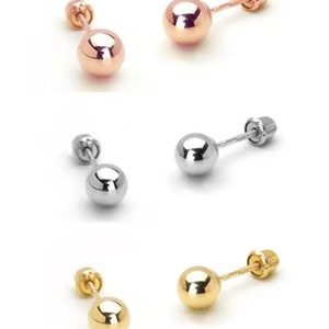 14K Solid Gold Ball Stud Earrings Screw Back 3mm 4mm 5mm 6mm 7mm 8mm Ball Studs Dainty Ball Studs Kids Studs | White, Yellow or Rose Gold
