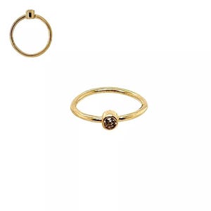 Anello da naso a cerchio in oro giallo massiccio 14K con pietra CZ da 1,5 mm