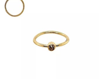 14K Solid Yellow Gold Bezel Nose Ring Hoop with 1.5mm CZ Stone