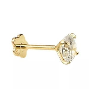 14K Yellow Gold Round Moissanite Barbell Earring With Screw Back - Minimalist Dainty Barbell Flat Back Earring