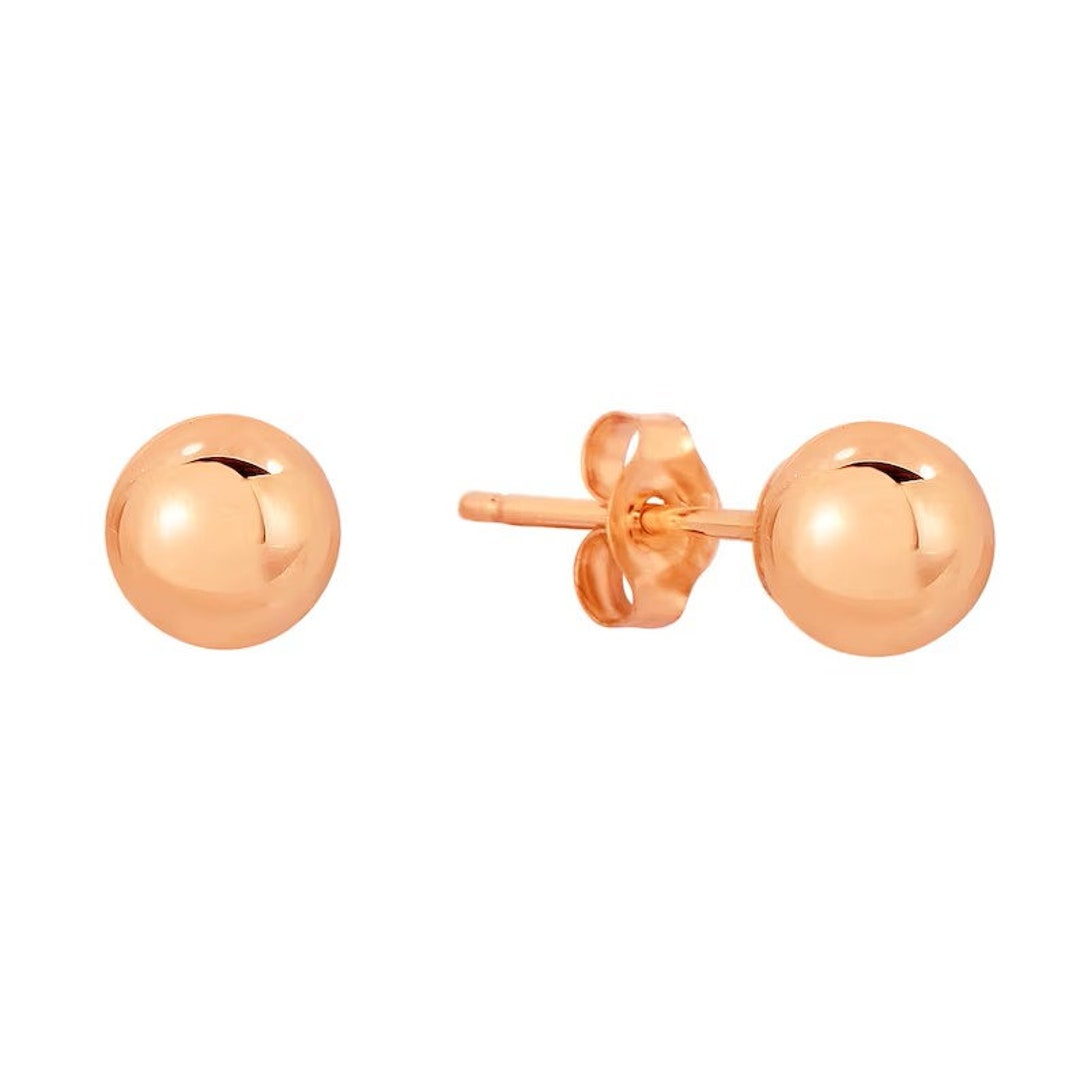 14K Solid Post Rose Gold Ball Earrings Pushback 3mm 4mm 5mm 6mm 7mm 8mm Ball Studs Dainty Ball