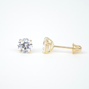 14K Solid Yellow Gold Round Basket Set Screw Back Earrings Sleeper Stud 2mm to 8mm. Perfect Gift for Mother's Day or any occasion!