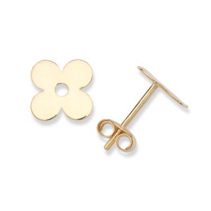 14K Yellow Gold Clover Stud Earrings With Push Back