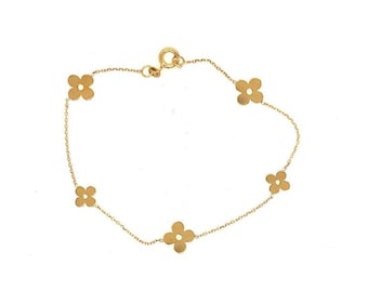 Pulsera de oro macizo de 14 quilates con trébol de cuatro hojas