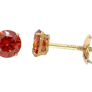 14K Gold  Certified D-VVS1 Round Orange Moissanite Flower Screw Back Studs Earrings Dainty