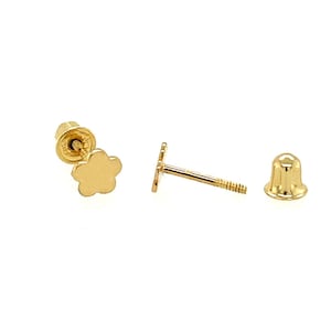 14K Yellow Gold or White Gold Flower Baby Stud Earrings with Screw Back | 2 Sizes Available!