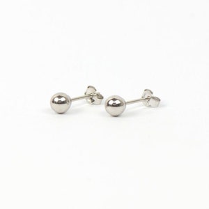 14K Solid White Gold Ball Stud Earrings Pushback 3mm 4mm 5mm 6mm 7mm 8mm 9mm Ball Studs Dainty Ball Studs Kids Studs