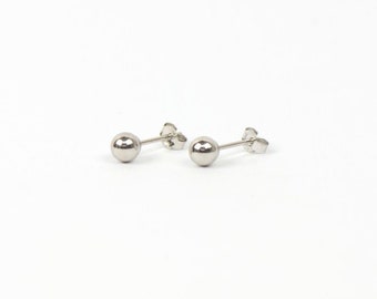 14K Solid White Gold Ball Stud Earrings Pushback 3mm 4mm 5mm 6mm 7mm 8mm 9mm Ball Studs Dainty Ball Studs Kids Studs
