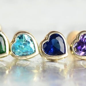 14K White Gold or Yellow Gold Heart Bezel Stud Earrings Birthstone with Screw Back