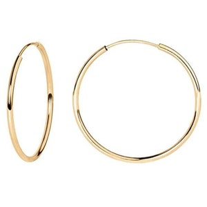 14K Solid Yellow or White Gold Thin Endless Hoops Gold Lightweight Hoops Dainty Hoops Sizes - 10mm 12mm 14mm 16mm 18mm 21mm 27mm