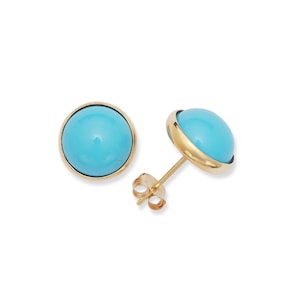 14K Solid Gold Bezel Turquoise Studs | Sleeping Beauty Turquoise | Dainty Stud Earrings | 6 Sizes Available!