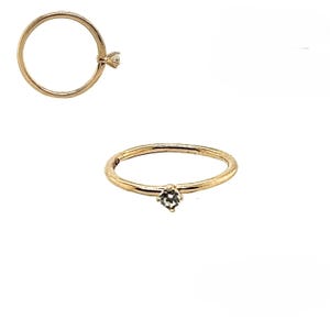 14K Solid Yellow Gold Nose Ring Hoop with 1.5mm CZ Stone