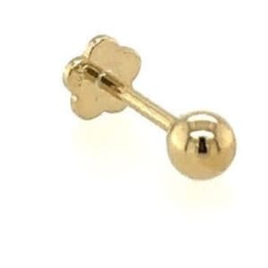 14k Solid Yellow Gold Ball Barbell Earrings Flat Flower Back Studs Dainty Ball Studs Labret Tragus Nose Cartilage Piercing Ear Stud
